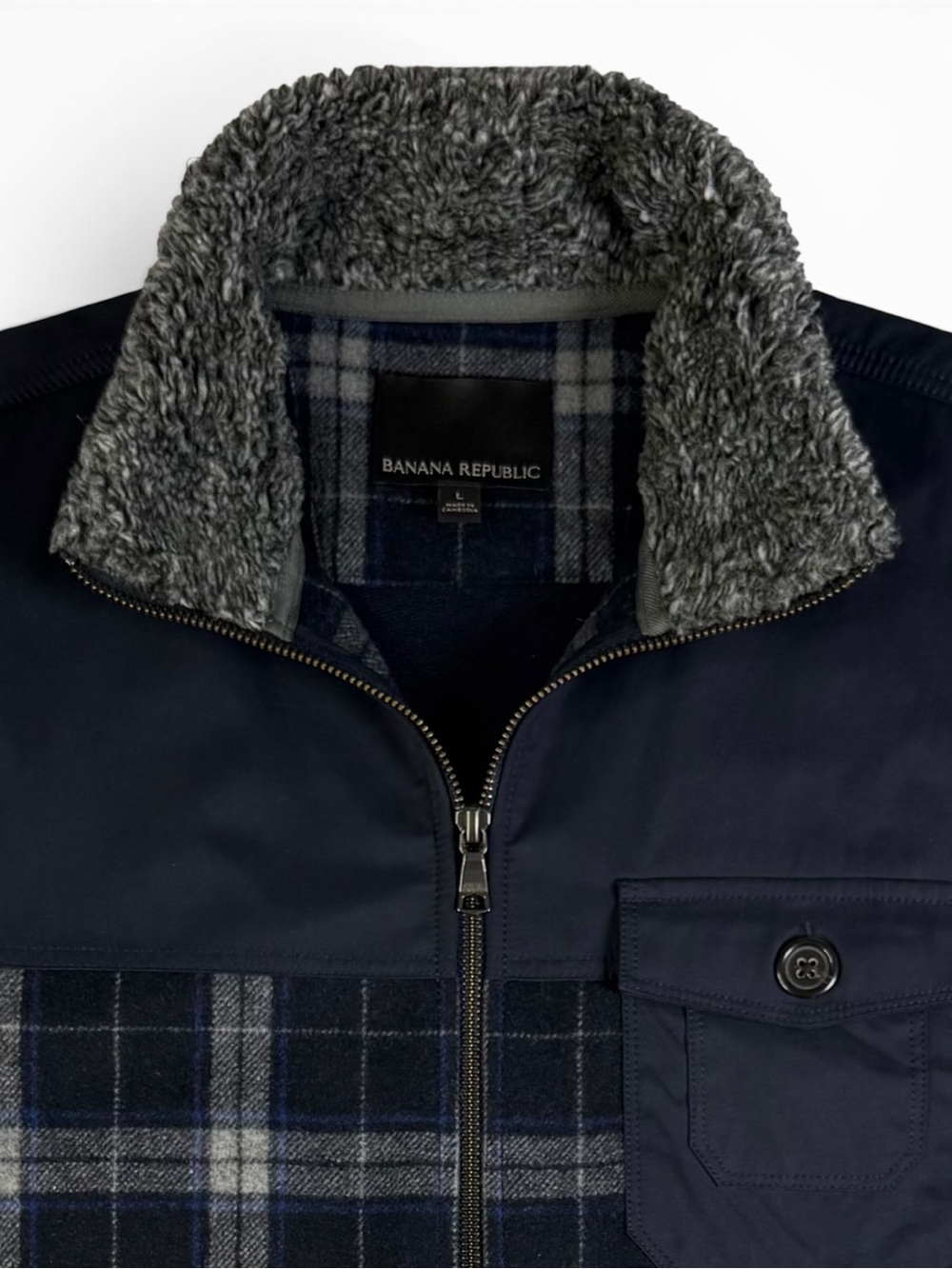 Banana Republic Mixed Media Wool Plaid Jacket Navy Men’s Large